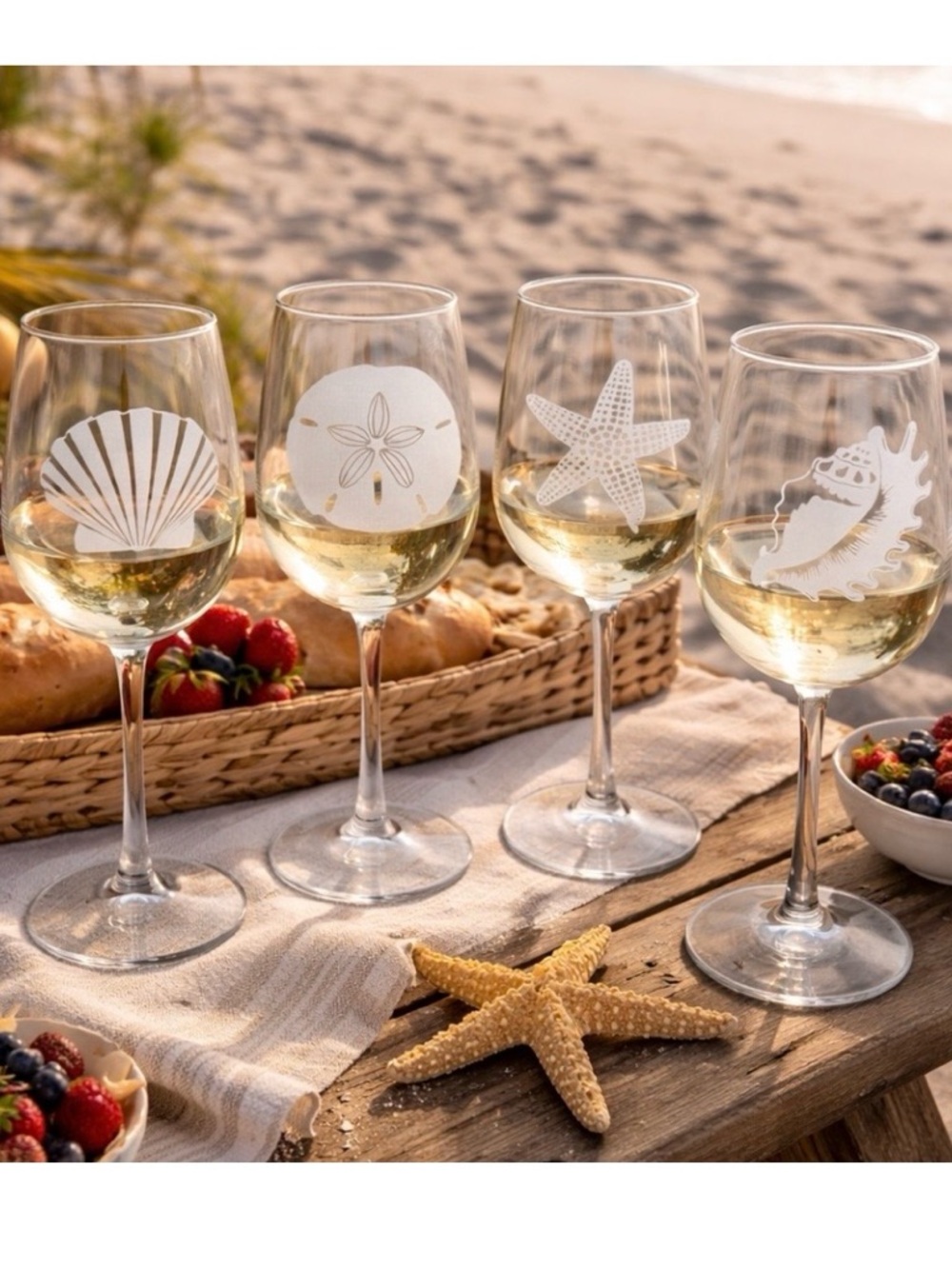 Coastal Vibes Etched  Wine Glasses - Set of 4